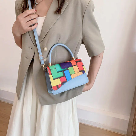 Retro Contrast Color Check One Shoulder Crossbody Bag